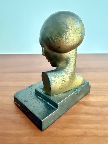 Antique Art Deco 1920’s Bronze Bust Statue Sculpture Figure Door Stop Woman - Picture 8 of 14