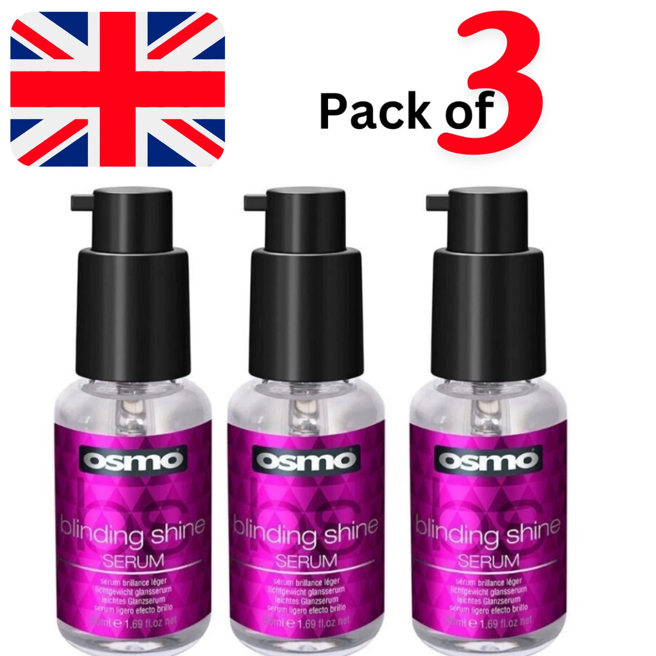 3x OSMO Blinding Shine Serum 50ml - Bulk Value Pack Hair Gloss Duo - Anti-Frizz