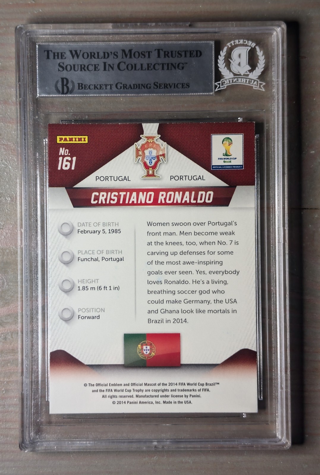 2014 Panini Prizm World Cup Auto CRISTIANO RONALDO #161 Portugal Beckett BAS view 2