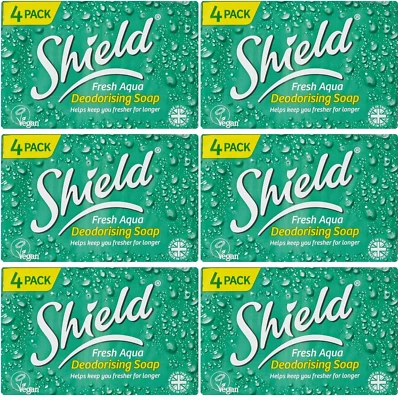 Shield Fresh Aqua Deodorising Soap Bars Vegan Clean Bulk 115g Pack Of 4 Bulk New