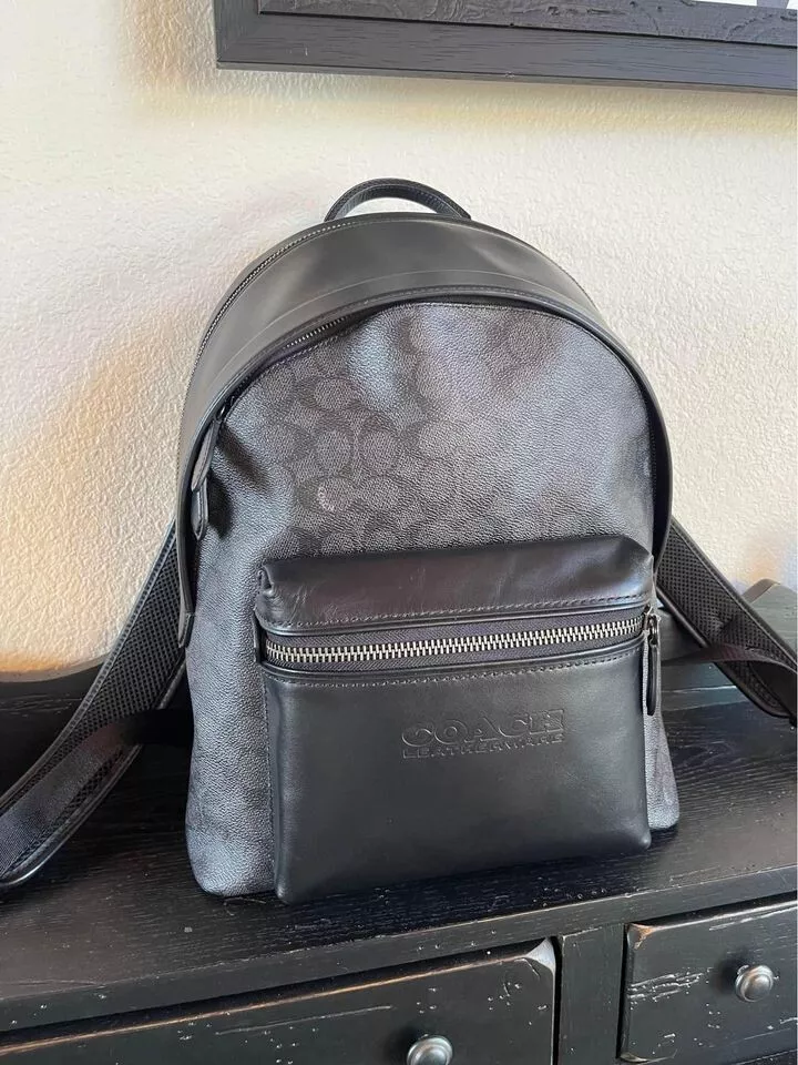 COACH Signature Logo Charter Backpack Black Leatherware | eBay