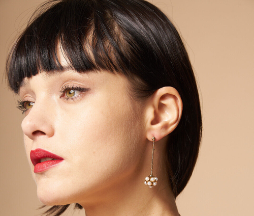 Élégant Boucles D'Oreilles Pendantes Style Art Nouveau Perles & D'Or Fabriqué Eu - Photo 3 sur 8