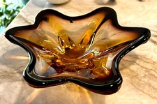 MCM Murano(?) Amber/Plum Freeform Bowl: RETRO FAB!!!