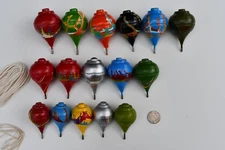 Lot of 3 Traditional Wood Spinning Tops from Peru. Trompos de madera de Peru