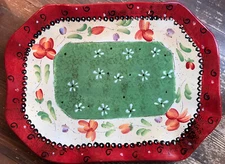 Ceramic Flower Serving Platter Dish Plate with Etches and Ruffle Rim 12” x 16”