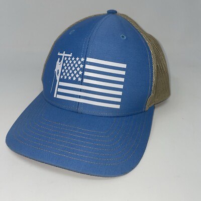 Lineman Flag Hat Richardson 112 Blue/Tan Snapback Trucker Hat