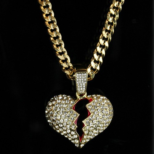14k Gold Plated Hip Hop BROKEN HEART 