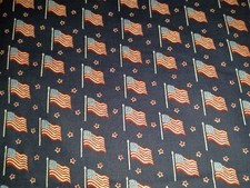 New General Fabrics Cotton Fabric,Dark Blue w/American Flags Stars,45"x3 1/2yd