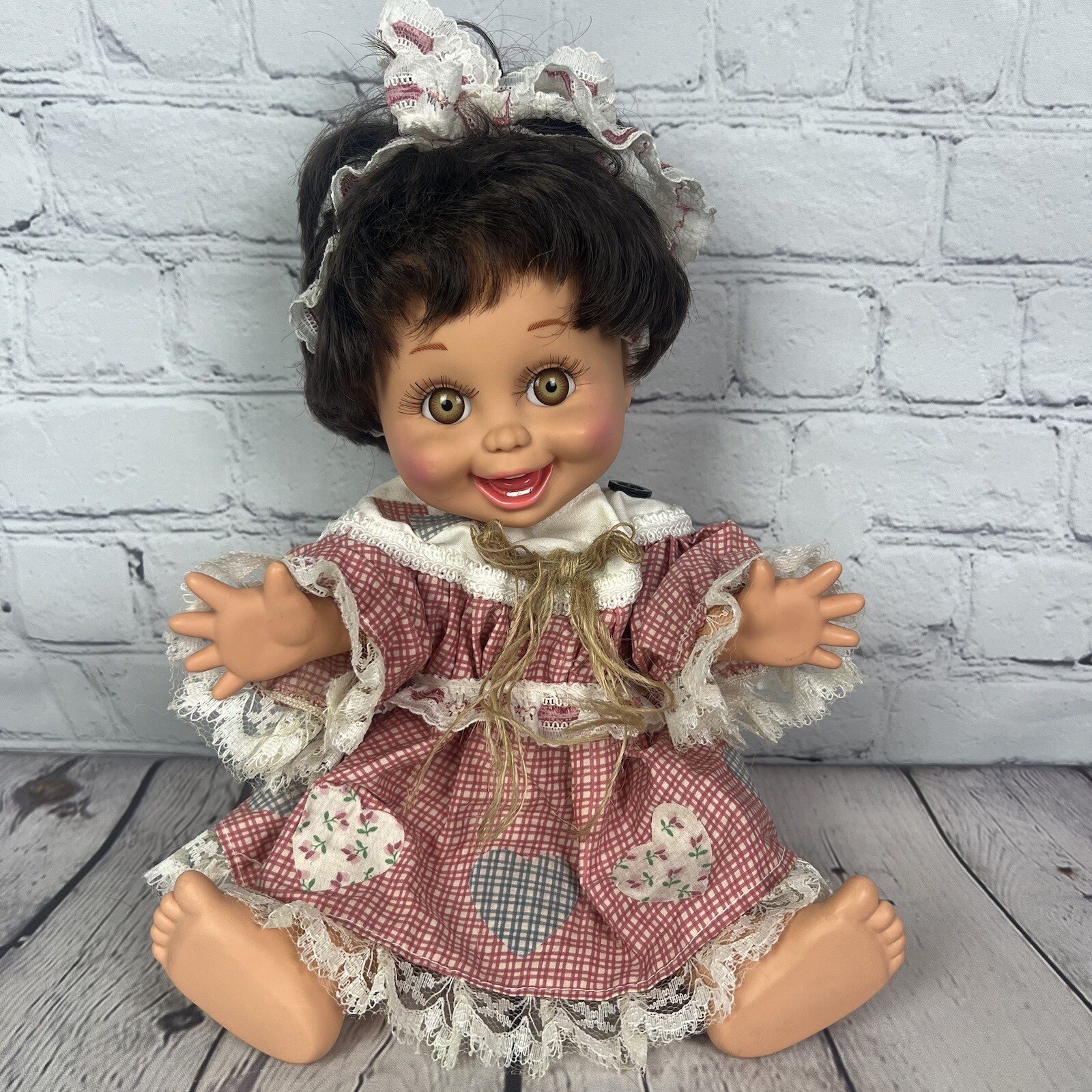 Vintage Baby Face Doll Galoob So Happy Heidi Brown Eyes Lashes