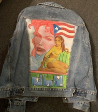 Beautiful Airbrushed J Lo. Gap Blue Jean Jacket Buttons Size Large