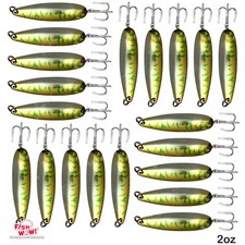 20pcs 2oz Fishing Spoon jig Trolling Flutter Treble Hook Casting Green Mackerel