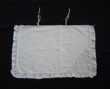 Vintage Soft White Cutwork Pillow Cover Sham Ruffled Edge 28" x 18" with Ties