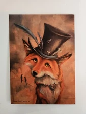 PRINT~Steampunk~~FOX~~Crow~~Whimsical~Bones~Bones ~Tophat~~Surreal~Steampunk 