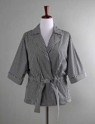 TALBOTS $139 Black White Gingham Check Light Rain Jacket Top Size Large Petite