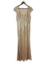 Theia Couture Bridesmaid rose gold champagne Sequin Dress Sz 10 all over sequin