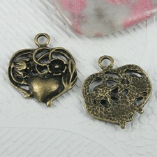 8pcs 25 22mm antiqued bronze color flower heart shaped charms EF0594