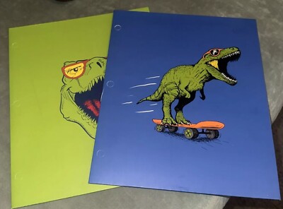 Pep Rally Folders Green Dinosaurs. W/2Hole Punch Folders 2 Pockets New Lot 2 New
