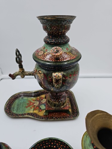Persian Brass Handmade and Hand Painted Persian Samovar 11" Tall - Picture 7 of 11