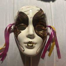Maschera mascherata in ceramica porcellana 7' - oro marrone/bianco