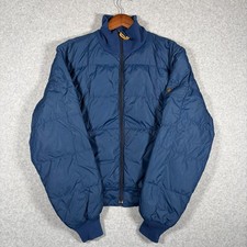 Eddie Bauer Goose Down Bomber Jacket Mens Small Blue VTG Puffer Mock Neck