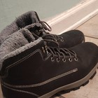 Men's Black Faux Leather Ankle Bootie, Lace Up Round Toe Faux Fur Lined 7.5 — photo 2