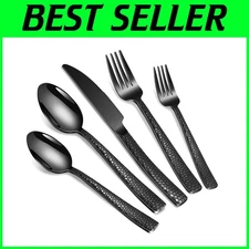 20-Piece Black Hammered Stainless Steel Silverware Set – Elegant Tableware for 4