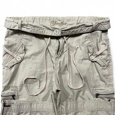 VTG Younique Capris Womens 7 Cream Cotton Cargo Pants Fold-Over WaisT Drawstring