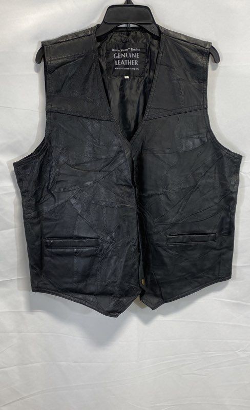 Italian Stone Design Men's Vest Black Genuine Leather Patchwork Biker Sz XL