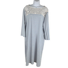 Lauren Ralph Lauren Dress 3X Blue White Striped Lace Long Sleeve NWT DR-1820
