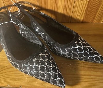 A New Day Women's Black 6.5 Gigi Embellished Crystals Slingback Kitten Heels NEW