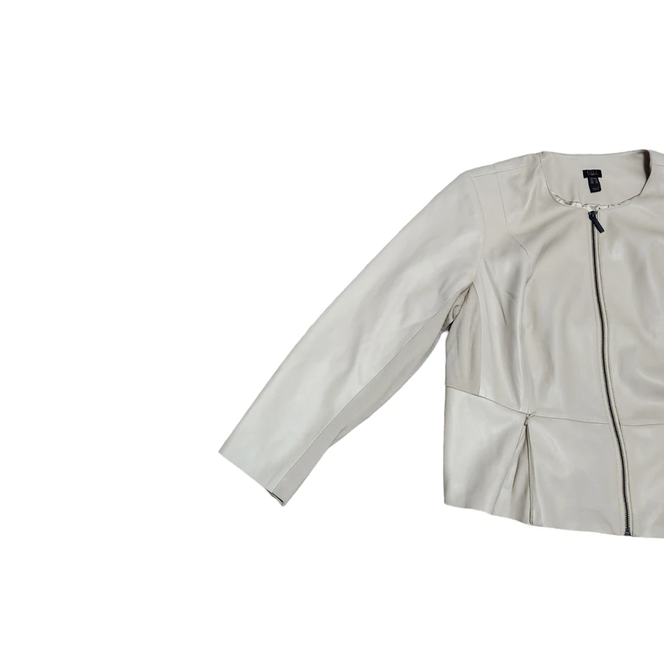 G.I.L.I Faux Leather Peplum Jacket Women's 22W Beige Zip Front Career Plus Size - Image 3 of 4