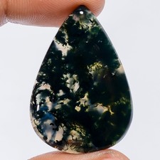 100 Natural Moss Agate Pear Cabochon Loose Gemstone 36.5 Ct. 34X23X4 mm X-27443