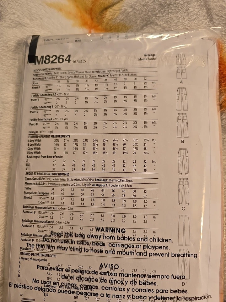 McCall's M8264 Mens 34 to 42 Cargo Shorts and Pants Uncut Sewing Pattern - Image 2 of 2