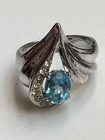 Vintage Blue Topaz Sterling Silver Ring Size 8.5 Signed Sterling Weighs 10.45g