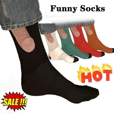 1Pair of Socks For Men Novelty Joke Funny Gag Prank Printing Gift Holiday -