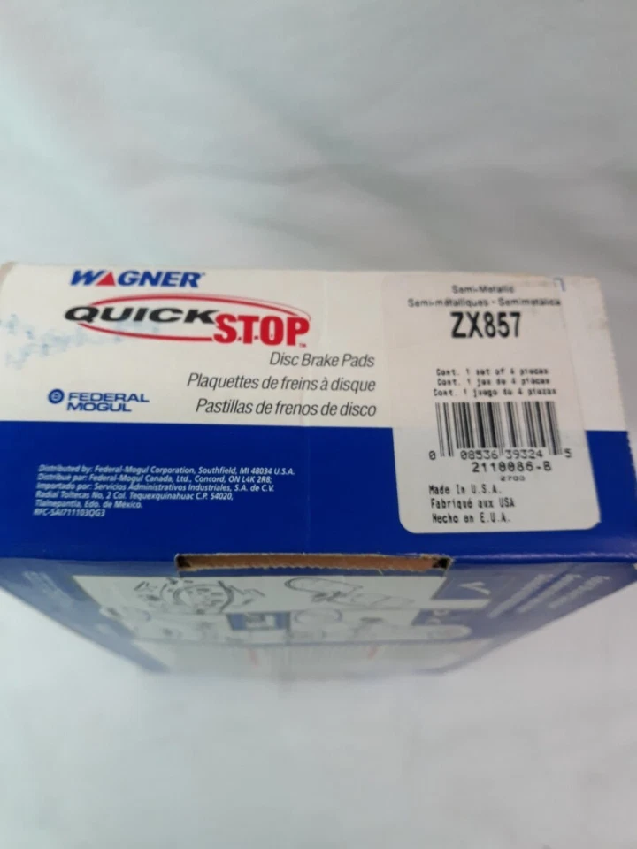 NOVAS PASTILHAS DE FREIO A DISCO SEMI-METÁLICAS WAGNER QUICK STOP Ref# ZX857 - Imagem 3 de 4