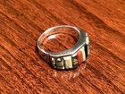 "Santa Fe Style" Engraved Silver Mens Ring with Stones (see Video)