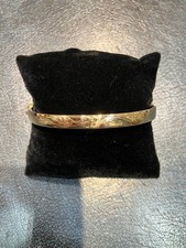 Solid 9ct Gold Bangle / Bracelet - Hinged With Added Safety Chain. Hallmarked