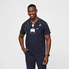 FIGS Mens Leon Technical Collection  Scrub Top V-Neck Blue Size Large