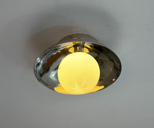 Vintage Italian Brass Flush Mount Ceiling Light with Handcrafted Frosted Globe