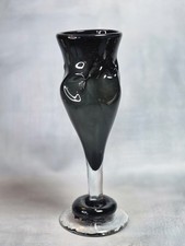 Hand Blown Black  Clear Glass Vase 8.5" Tall, Decorative