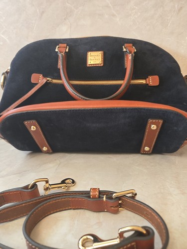 Dooney & Bourke NEW Suede Domed Zip Satchel Navy - Picture 2 of 15