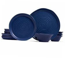  Ceramic Dinnerware Set, Service for 4 (12-Piece) Plates & Bowls, Microwave & 