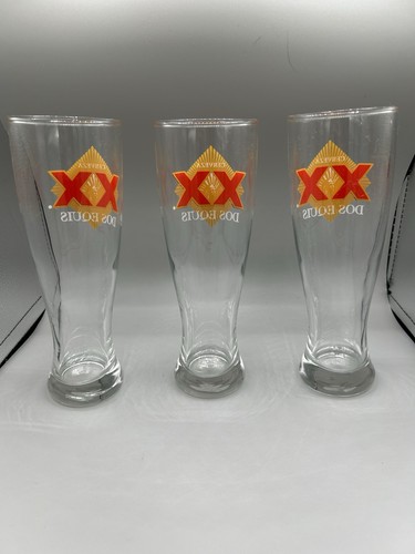 Dos Equis XX Cerveza Bier große Vintage Gläser 3 gelb und rot