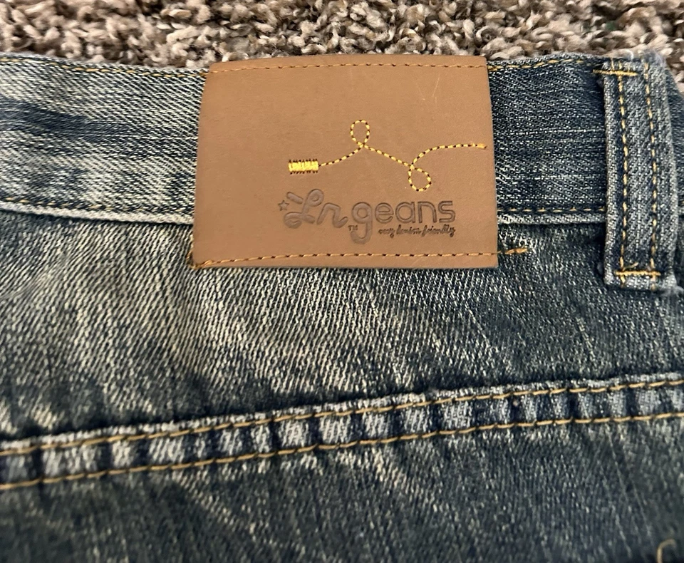 复古 Y2K LRG 牛仔裤男式宽松刺绣复古垃圾溜冰牛仔裤短裤 36x12 — 第 3/4 张图片