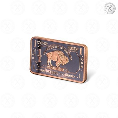 1 Troy oz Copper Buffalo Bullion Ingot Bar |.999 Pure Cu CMC Mint