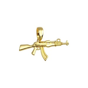 Authentic Gold Plated 925 Sterling Silver Gun Hip Hop AK Rifle Shooting Sport Pendant
