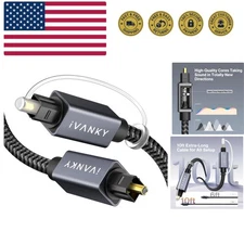 10ft Optical Audio Cable, Toslink Fiber Optic Cord, S/PDIF Digital Optical Au...