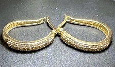 925 Sterling Silver Gold Tone Paved Hoop Earrings