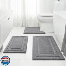 HOMEIDEAS Bathroom Rugs Sets 3 Piece, Super Soft and Absorbent Non Slip Micro